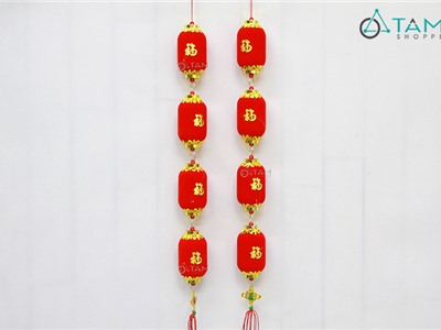 Set 2 Dây treo tết 4 lồng đèn nhung đỏ D60cm T-DTRT-57